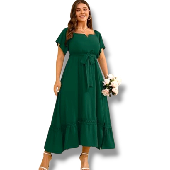 RWJ - 3x Green V Neck Semi Formal Dresses Short Sleeve Dress - Picture 2 of 16